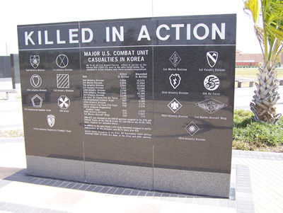 Major U.S. Combat unit casualties in Korea Memorial Wall