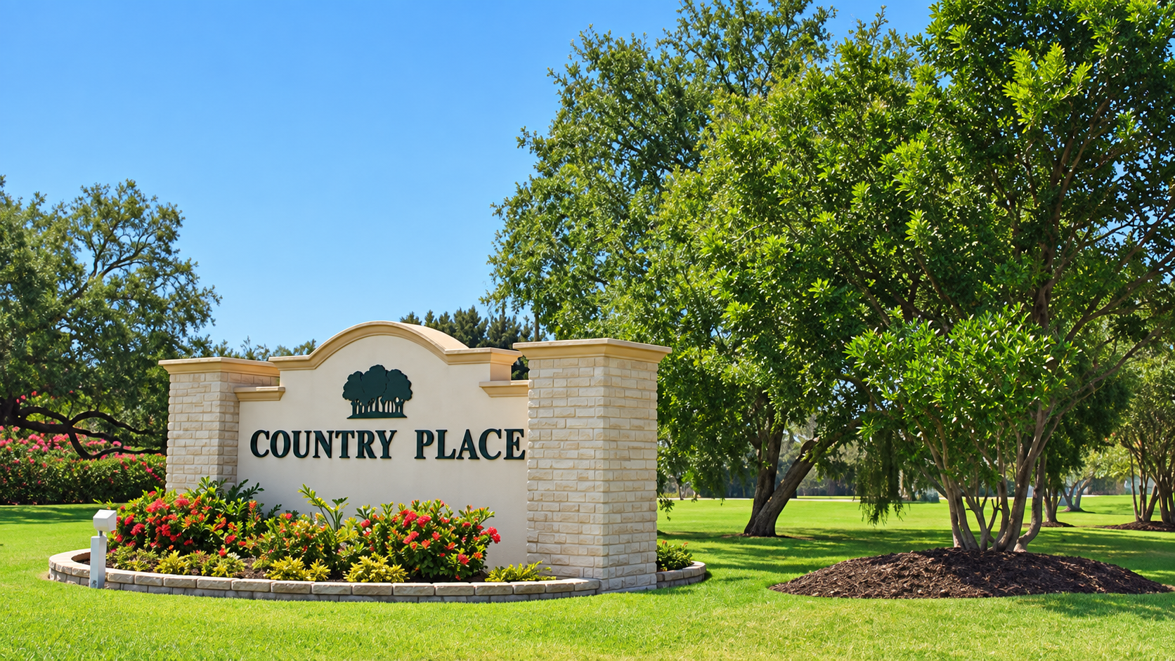 Country Place Entrance in Bloom