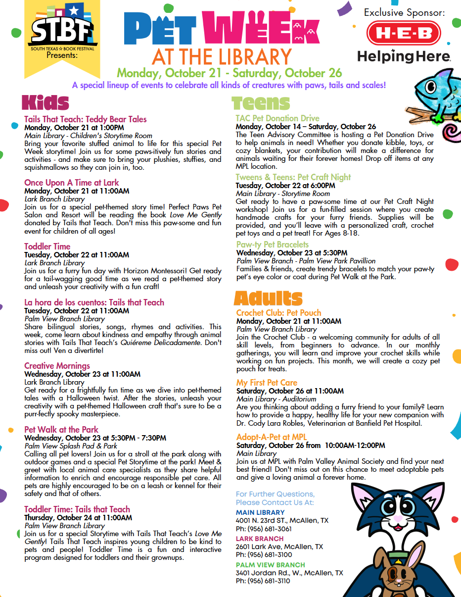 2024 South Texas Book Festival Pet Week Schedule 2024 South Texas Book Festival Pet Week Schedule
